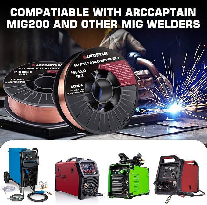 ARCCAPTAIN Mig Welding Wire, 0.030 10Lb Mig Wire ER70S-6 10Lbs Gas Solid Carbon Steel Low Splatter Mig Welding Wire Compatible With Lincoln Miller Forney Harbor Welder 0.08 4.5KG