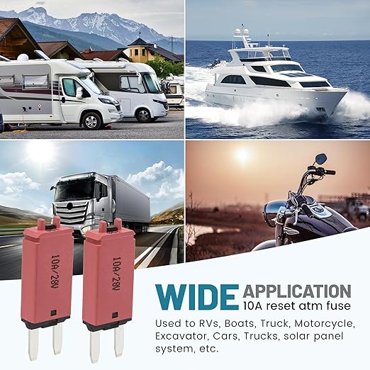 NuIth Manual Reset 10A Mini Fuse Circuit Breakers, E73 Low Profile ATM Circuit Breaker Blade Fuse DC 28V Resettable Standard Blade Fuses for Car Truck RV Marine (2PCS-10A)