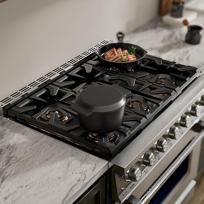 Empava 36 Inch Pro Gas Range with True Convection Oven, 6 Sealed Burners (4x25K + 2x18K BTU), Premium Porcelain Cooktop (Easy to Clean), Stainless Steel Construction, LP Kit Included, ETL Certified