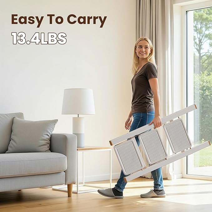 GameGem 3 Step Ladder, Foldable Step Stool with Anti-Slip Pedal, Portable Iron Stepladder for Home and Kitchen, Easy to Store-Cream Chocalate(300LBS)