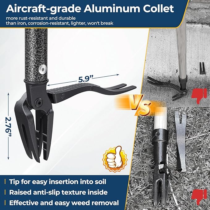 Weed Puller Tool, 60" Stand Up Manual Weeder - Unbreakable Aluminum Claw + Heavy-Duty Stainless Steel Rod, No-Bend Lawn Grass Grabber for Garden, Yard, Root Removal
