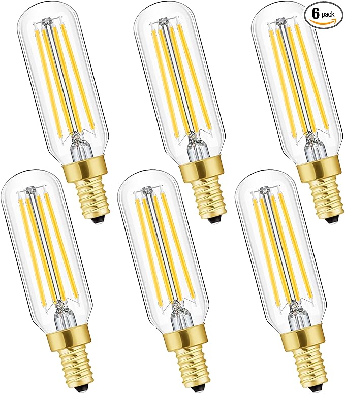 Dimmable E12 Led Bulbs 100W T6 Candelabra Light Bulb Soft White 3000K E12 Edison Bulbs 8W Vintage LED Filament Edison Candle Bulb 800lm, 6Pack