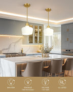 Emak Gold Pendant Lights Kitchen Island, 10 Inch Large Pendant Light with Milk Glass Shade, Modern Hanging Light Fixture for Kitchen, Dining Room, PL126-GD-ML