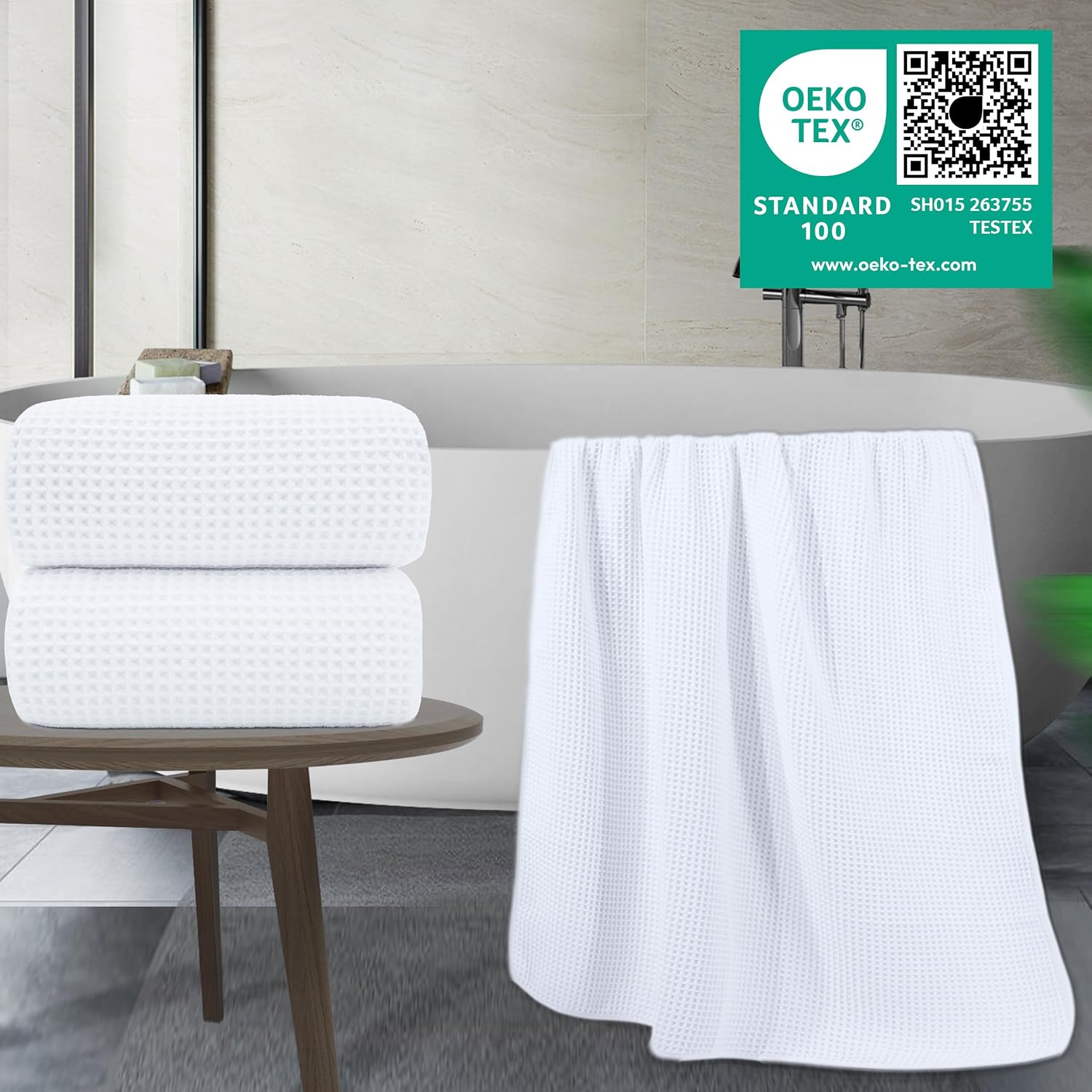 POLYTE Microfiber Quick Dry Lint Free Bath Sheet, 70 x 35 in, Set of 2 (Waffle Weave)