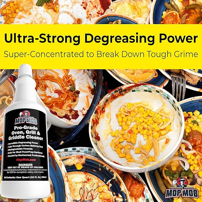 Commercial Grill and Oven Cleaner 32Oz Concentrate 1pk. Heavy-Duty Fast-Acting Degreaser Solution Removes Carbon, Grime, Burnt Food and Oil for Griddles Fryer Baskets and Kitchen Cooking Surfaces.