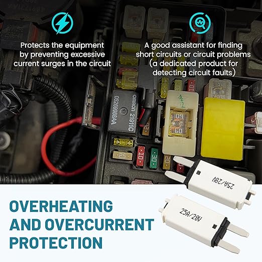 NuIth Manual Reset 25A Mini Fuse Circuit Breakers, E73 Low Profile ATM Circuit Breaker Blade Fuse DC 28V Resettable Standard Blade Fuses for Car Truck RV Marine (2PCS-25A)