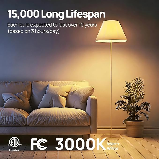 Linkind A19 LED Light Bulbs Dimmable, 60W Equivalent, Energy Efficient 9W, 3000K Warm White, 800 Lumens, E26 Standard Base, 120V, Lighting for Bedroom Living Room Home Office, 6 Packs