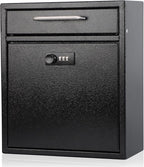 KYODOLED Steel Combination Lock Mail Boxes Outdoor, Locking Wall Mount Mailbox, Security Key Drop Box,12H x 10.51L x 4.68W Inches, Black Large