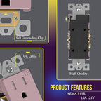 ENERLITES, Rose Gold Elite Series Decorator Receptacle Outlet Child Safe Tamper-Resistant, Self-Grounding, 2-Pole, Residential Grade, 15A 125V, UL Listed, 61501-TR-RG