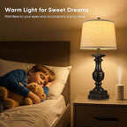 28'' Farmhouse Bedside Lamps Set of 2, Black Gold Table Lamps for Nightstand, Desk Lamps with Linen Shades, Table Lamps with USB A+C Port, Nightstand Lamps for Bedroom, Rocker Switch, Bulb Included