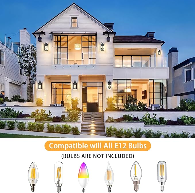 15" Black Outdoor Wall Lantern 2-Light, Outside Modern Wall Sconce Light Fixture, Industrial Porch Light Wall Mount with E12 Sockets, Waterproof Exterior Lamp Lighting, Black