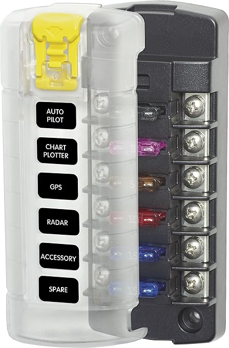 Blue Sea Systems 5035 ST Blade Fuse Block - Six Independent Circuits with Cover, 100 Amps