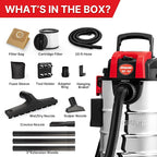 Shop-Vac 6 Gallon 4.0 Peak HP Wet/Dry Vacuum, Wall Mountable Compact Shop Vacuum with 20 ft Extra Long Hose & Accessories - Ideal for Jobsite, Garages, Car & Workshops