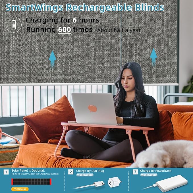 SmartWings Motorized Smart Blinds with Remote, Custom Automatic 100% Blackout Roller Shade Compatible with Alexa/Homekit/Google, Electric Smart Blinds for Indoor Windows, Vigor Dove