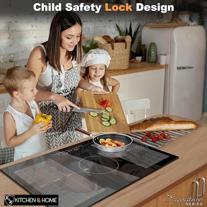 K&H SIGNATURE SERIES 5 Burner 36 Inch Built-in Induction FLEX Electric Stove Top Ceramic Cooktop SLIDER Touch Control 240V 9400W IN36-9400FLX