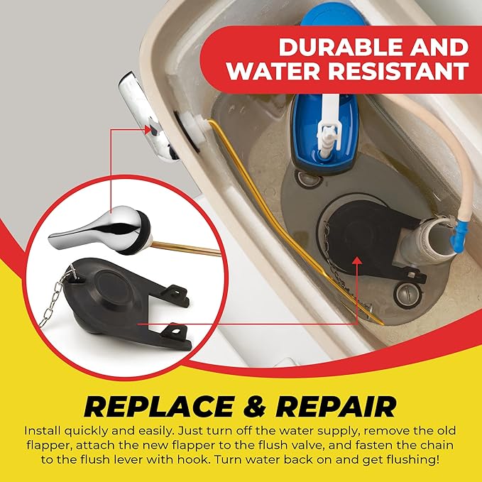 Qualihome Front Mount Chrome Toilet Handle Replacement Kit with 2 Inch Universal Toilet Flapper Replacement Kit and Stainless Steel Toilet Flapper Chain