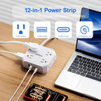 Surge Protector Power Strip, 8 Outlets with 4 USB Ports(2 USB C), 4-Sided 1050J Outlet Extender with 5FT Flat Extension Cord for Travel, Home, School, College Dorm Room Essentials
