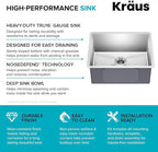 KRAUS Standard PRO 23-Inch 16 Gauge Undermount Single Bowl Stainless Steel Kitchen Sink, KHU101-23