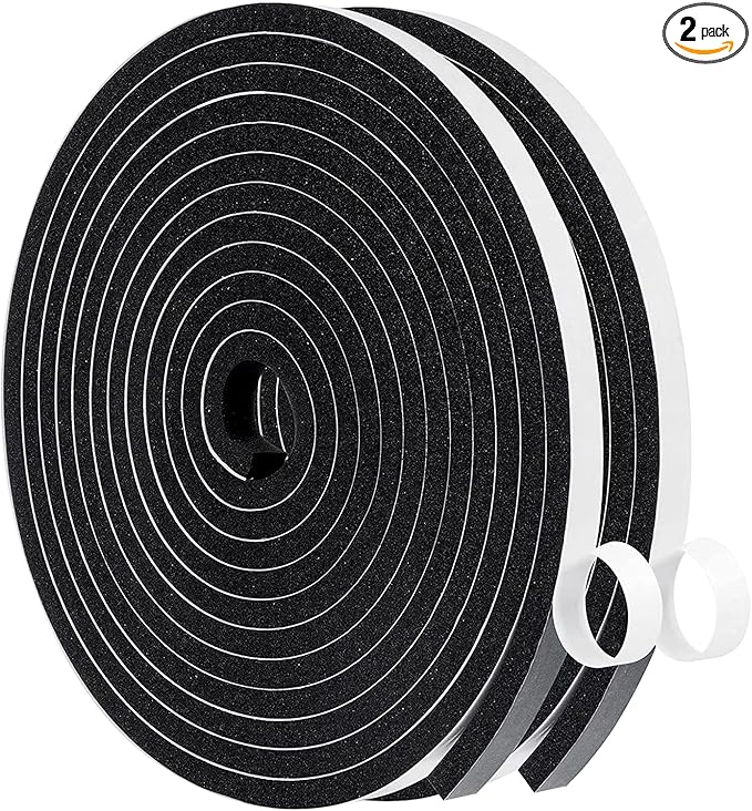 MAGZO Weather Stripping Door Seal, 3/8 Inch Wide X 1/4 Inch Thick Adhesive Foam Tape Soundproof Weatherstripping for Windows, 2 Rolls Total 26FT Black
