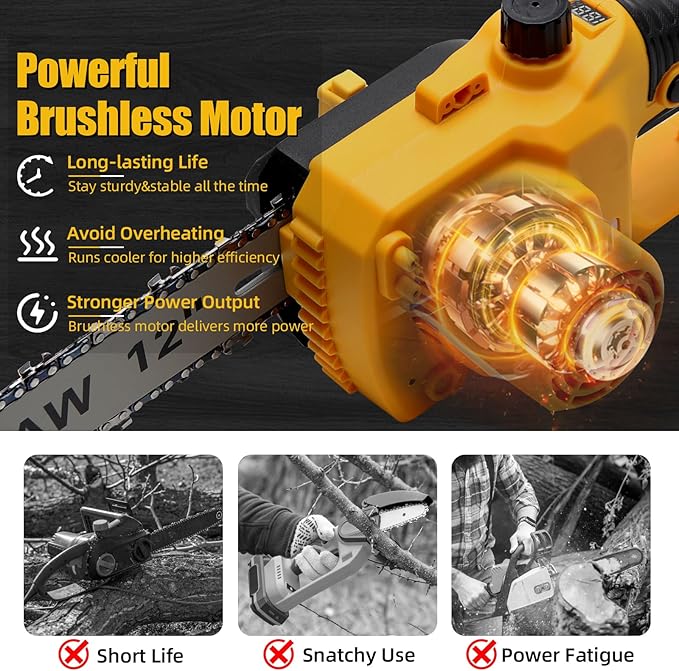 12 Inch Cordless Chainsaw Compatible With Dewalt 20V MAX Batteries with Replacement Chain, Battery Powered Chainsaw for Wood Cutting|Tree Trimming|Camping (Battery & Charger Included)