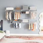 Giantex Closet Organizer System, Wall-mounted Custom Closet Kit w/Adjustable Storage Shelves, Wardrobe Clothes Rack w/Hanging Rods, Perfect for Coats, Pillows, Blanket (White, 98.5"x13.5"x48)