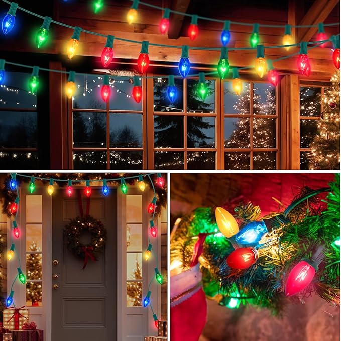 25 Pack Multi-color C7 Replacement Christmas Light Bulbs Vintage Colorful Light Bulbs, for Xmas C7 String Lights Replacement Bulbs & Christmas Tree Home Party Yard Color Bulb Decor, E12 Base, 5W