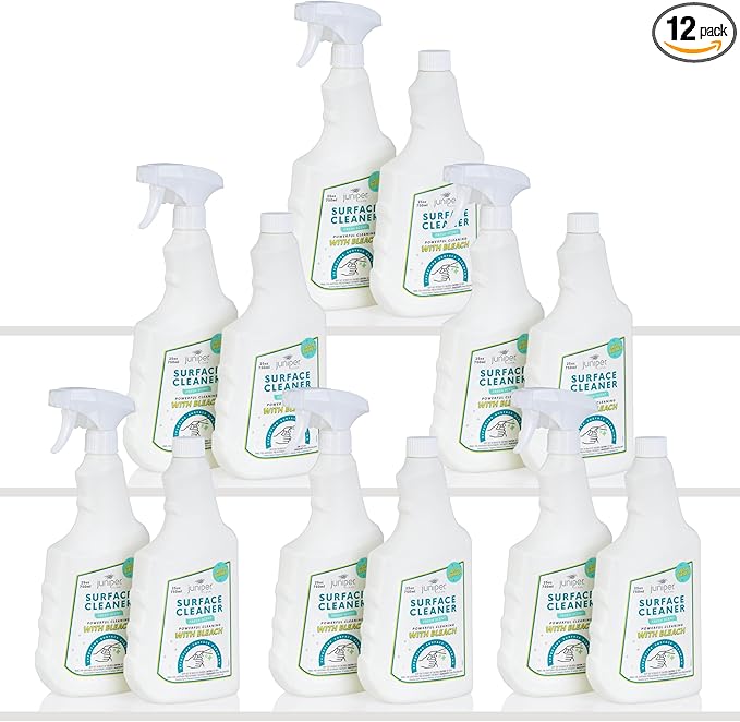Juniper, Surface Cleaner With Bleach, All-Purpose Cleaner for Bathroom, Kitchen, Toilet, 25 Fl. Oz Trigger Spray Bottle, (Pack of 12), Total 300 Ounce