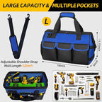 Tool Bag, Portable Tool Box Organizer Adjustable Shoulder Strap, Carry Tool Tote Heavy Duty Tool Storage Bag With Wide Mouth,Tool Bags for Men Mechanic EngineerGift - L, Blue & Black