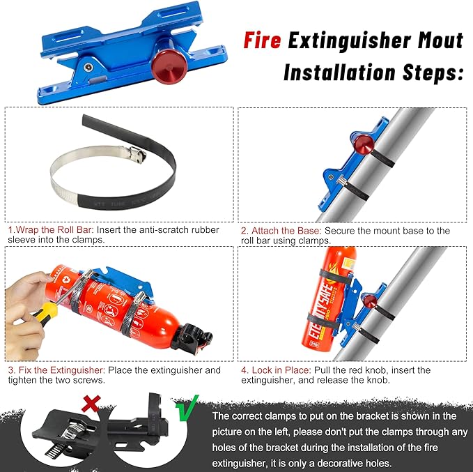 Quick Release Fire Extinguisher Mount – Blue Adjustable Aluminum Roll Bar Bracket for Car Jeep Wrangler (TJ/JK/JL/JKU), UTVs (Polaris RZR, Ranger, Can-Am X3), Trucks & Off-Road Vehicles Bottle Holder