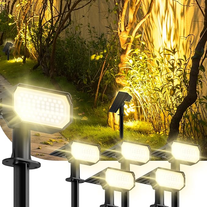 Ensenior Solar Spotlights Outdoor, Brightness Adjustable 3000K LED Solar Garden Lights, 56 LEDs Solar Powered Landscape Lights, Auto ON/Off, Waterproof, for Yard/Garden/Pathway - 6 Pack