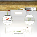 ASD 6 Pack LED Recessed Square Ceiling Light 4 Inch with Round Back, 5 CCT 2700K-5000K, Ultra-Thin Dimmable Wafer Lights with Junction Box, 12W 869LM, Canless Recessed Lighting, Slim LED Downlight, UL