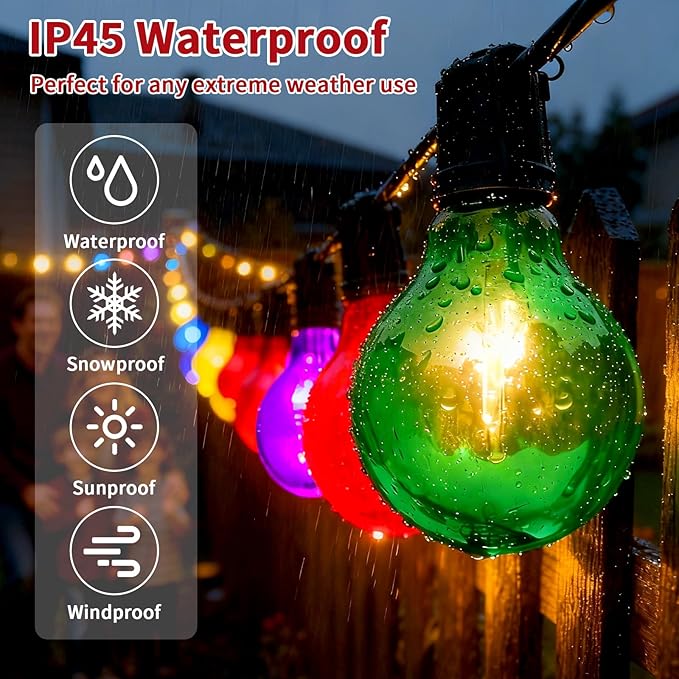 24Pack G40 Christmas LED String Lights Bulbs, E12 Screw Base Shatterproof Red & Green Bulbs for Outdoor Holiday Decor 120V 0.6W Dimmable Equivalent to 7W, Christmas Tree & Patio Lighting