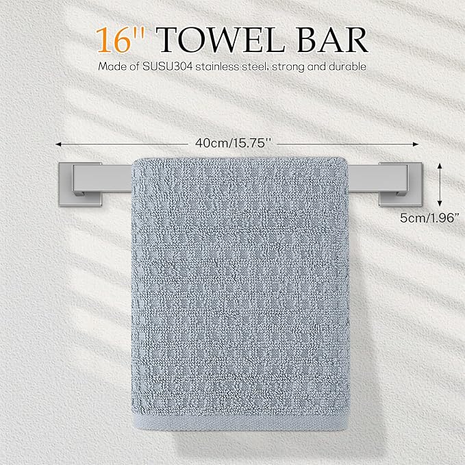 5-Pieces Brushed Nickel Bathroom Hardware Accessories Set,16 Inch Towel Bar Set,Stainless Steel Bathroom Hardware Set Towel Holder Set for Bathroom,Wall-Mounted Bathroom Accessories Kit