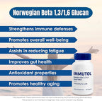 Immutol Immune Support Supplement with 750mg of Beta Glucan 1,3 1,6 - Natural Ingredients, High Potency to Boost Immunity and Overall Wellness, 60 Capsules (120)