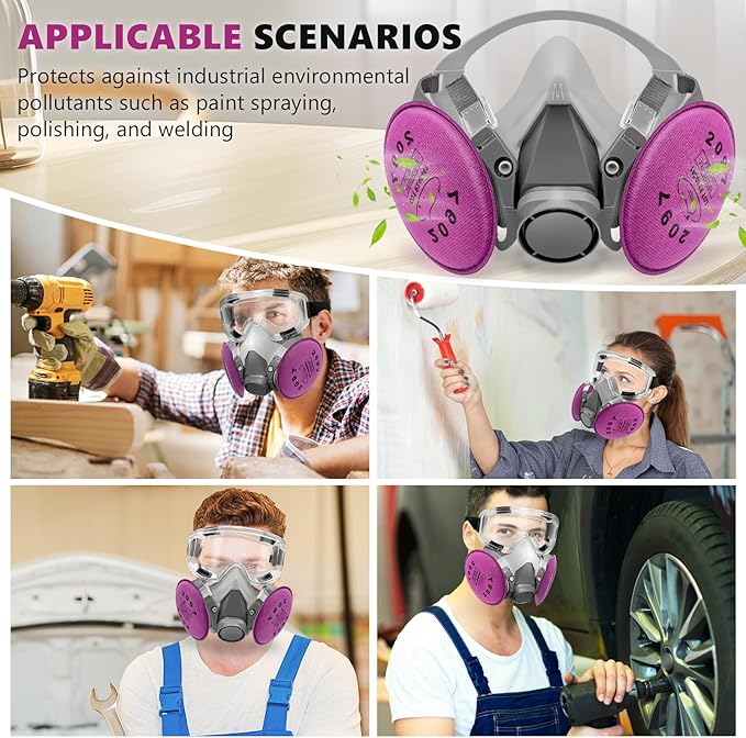 Respirator Mask with Filters, Reusable Half Face Respirator Mask for Asbestos, Resin, Fume, Dust, Welding, Painting