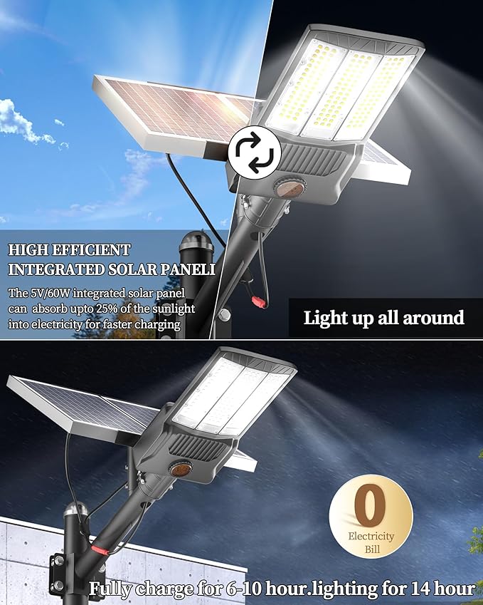 Ofuray Of-11000W Solar Street Lights Outdoor, 800000LM Solar Security Flood Parking Lot Lights Commercial Dusk to Dawn, 6500k Led Big Power with Remote Control for Street,Court,Yard