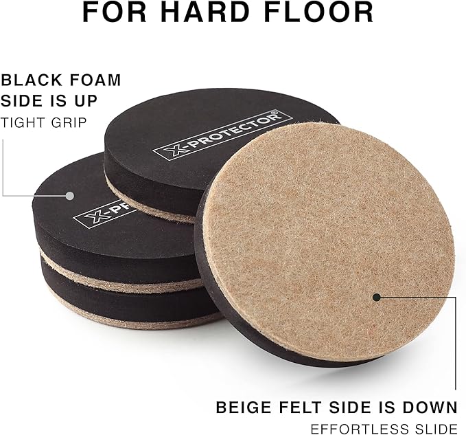 Felt Furniture Sliders Hardwood Floors X-PROTECTOR – 8 PCS 4 3/4 inch Furniture Sliders – Heavy Duty Felt Sliders Hard Surfaces – Move Your Furniture Easily & Safely!