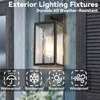 Outdoor Wall Light Fixture, Black Exterior Lantern with Clear Tempered Glass for Front Porch, Gold Trim Design, 2-Pack, E26 Base, Lanterns for Lighting, Lights for Wall mounting