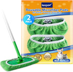 KEEPOW Reusable Microfiber Mop Pads for Swiffer Sweeper Mop, Washable Wet Pad Refills for Wet & Dry Use, Microfiber Dry Sweeping Cloths for Hardwood Floor Cleaning, 2 Pack (Mop is Not Included)