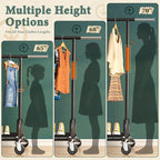 Raybee Heavy Duty Clothes Rack, Clothing Racks for Hanging Heavy Clothes 200+, Rolling Clothing Rack Load 485 LBS, Extendable & Adjustable Portable Commercial Garment Rack with Wheels, Black