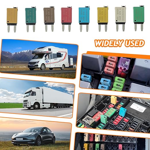 Manual Reset Fuse E73 E79 car ATM Low Profile Mini Blade Style Circuit Breaker T3 5A 6A 7.5A 10A 15A 20A 25A 30A Boat Marine RV Car Truc DC 12V 28 Volts（8 pcs Mixed）