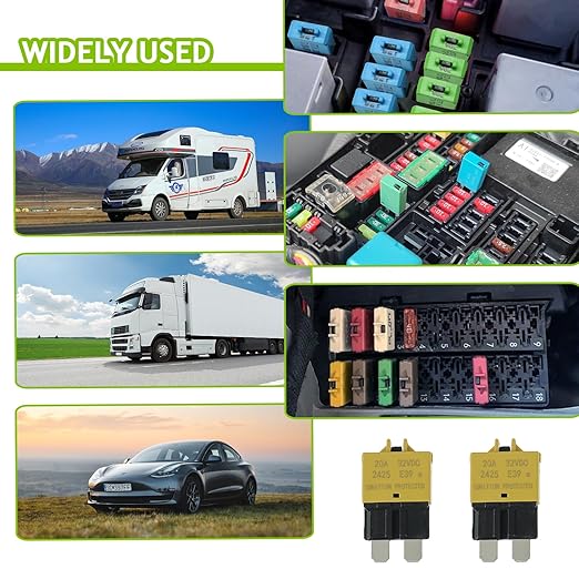 20A DC 12V-32V Manual Reset Circuit Breaker ATC/ATO Low Profile T3 Mini Blade Fuses Breakers for Car Trucks Marine Boat RV Solar and More,2 Pack