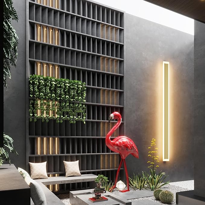 Outdoor Lights 2 Pack,Modern Outdoor Wall Light Fixture Long Strip LED Wall Sconce IP65 Anti Rust Warm Light 3000K Gold Exterior Wall Mount Lights for Entrance, Hallway, Garage, Porch