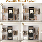 Unikito 8FT Closet System with Mirror, 96 Inch Walk in Closet Organizer Kit with Drawers and 3 Extendable Hanging Rods, Sturdy Wood Clothing Garment Rack with 25” Tower, Max Load 1000 LBS, Black