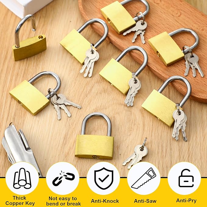 18 Pcs Solid Brass Keyed Padlock, Small Yellow Gym Lock, Strong Padlock with Same Key for Luggage Toolbox (40mm 1-9/16")
