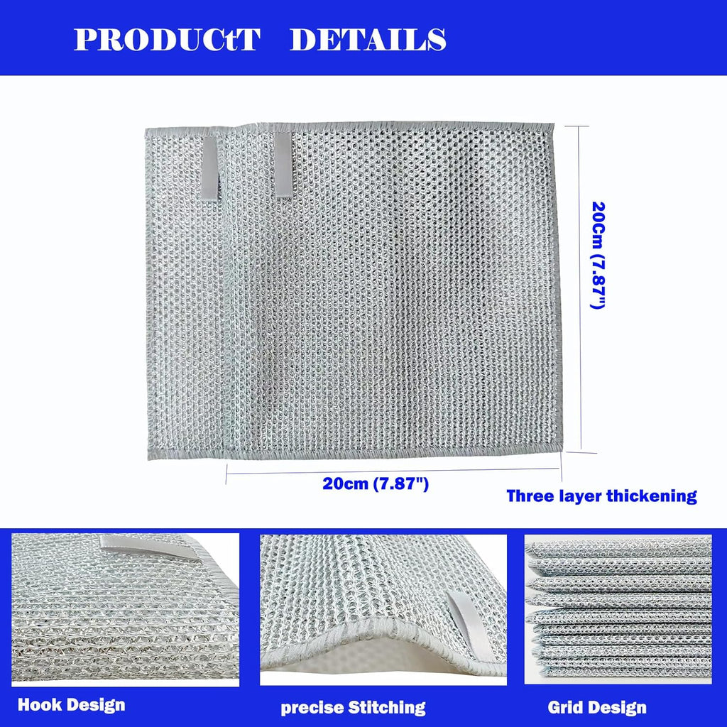 10 PCS Non Scratch Wire Dishcloth, Upgrade 3-Layer Dish Cloth, Premium Scrubbing Multipurpose Wire Dishwashing Rag, Kitchen Cleaning, Scrubs Dishes, Sinks Cleans, Home Essentials
