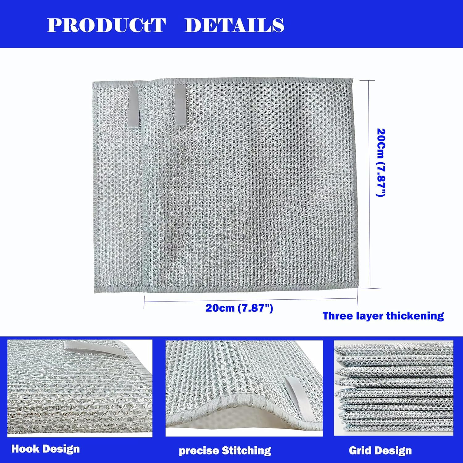 10 PCS Non Scratch Wire Dishcloth, Upgrade 3-Layer Dish Cloth, Premium Scrubbing Multipurpose Wire Dishwashing Rag, Kitchen Cleaning, Scrubs Dishes, Sinks Cleans, Home Essentials