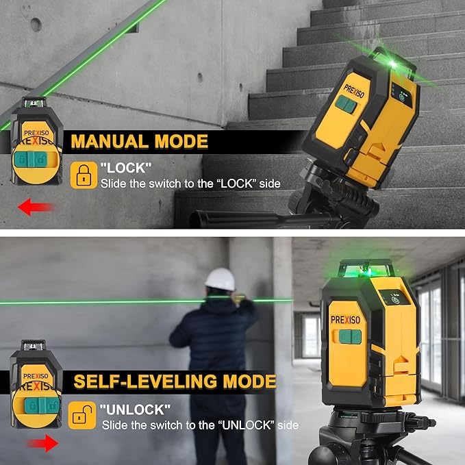 PREXISO 360° Laser Level with Tripod, 100Ft Cross Line Leveler- Green Horizontal Line Laser Level Self Leveling for Construction, Floor Tile Renovation with Target Plate, Green Glasses, 4 AA Batteries