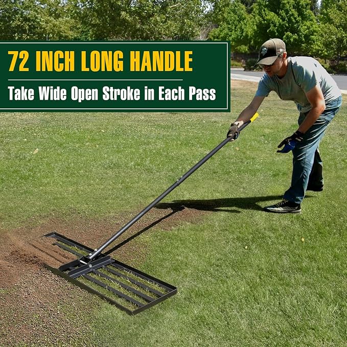 Jardineer Lawn Leveling Rake 36 Inches with 72 Inches Long Handle, Yard Leveling Rakes for Grass Soil, Lawn Leveler Rake Heavy Duty, Ground Dirt Leveler for Yard