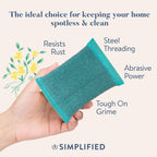 Simplified 6-Pack Steel Scouring Sponges with Rust Resistant Stainless Steel Threading for Home and Kitchen Cleaning Supplies, Heavy Duty Cleaning Sponge for Kitchen & Bathroom, Blue/Green